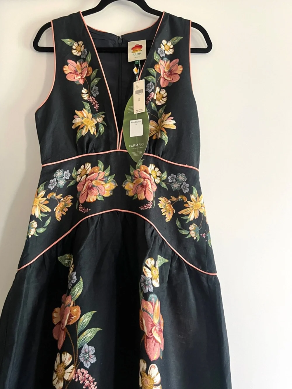 FARM Rio Maira Floral Dark Blue Linen Midi Dress Size Medium NWT - Picture 10 of 16